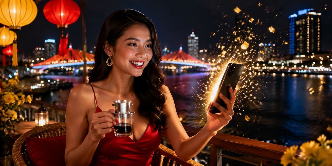 Người dùng Đà Nẵng chơi casino di động với tách cà phê sáng trong không gian thư giãn