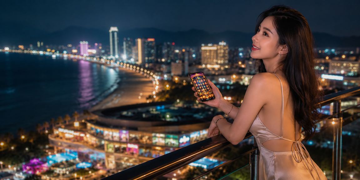 Người dùng Quy Nhơn chơi slot game trên điện thoại với giao diện hiện đại